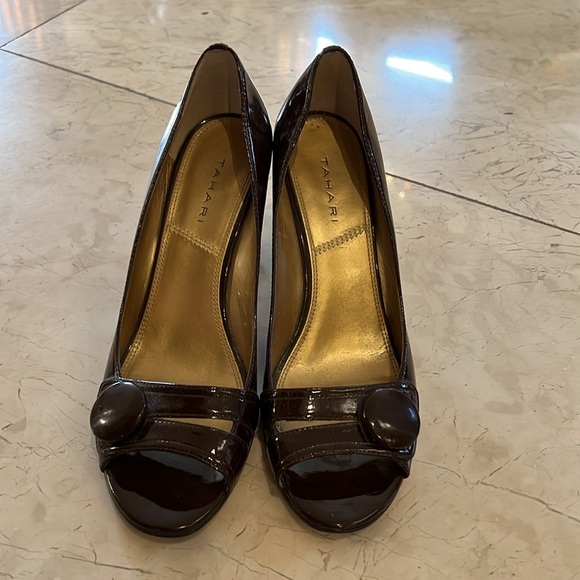 Brown open-toe pumps - Picture 2 of 6